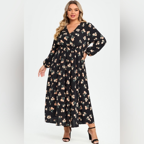 NEW NWT MeetCurve Floral Print Pocket Lantern Sleeve Wrap Maxi Dress 4XL - Picture 3 of 7